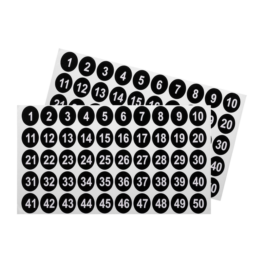 2 Sheets Round Number Stickers, 1-50 Consecutive Number Labels, Black(1″ Each)