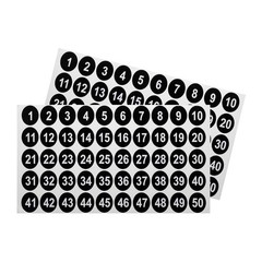 2 Sheets Round Number Stickers, 1-50 Consecutive Number Labels, Black(1″ Each)