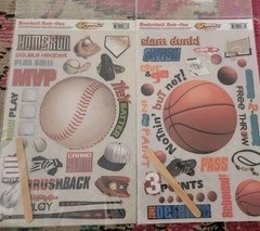 NEW Baseball and Basketball Scrappin’ Sports Rub-Ons craft decor NIP set lot