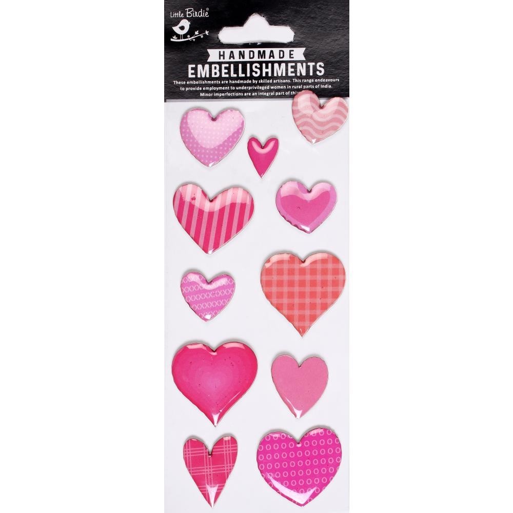 Stickers 3D Little Birdie Resin Pink Hearts Patterns Various Sizes Shapes