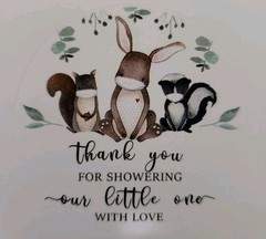 300 2″ Woodland Animal Thank You Baby Shower Favor Labels Round Stickers