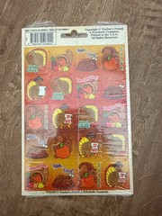 NEW Vintage Scholastic Thanksgiving Time Mostly Sealed Sticker Sheet