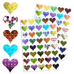 Valentines Heart Sticker Sheet with Assorted Patterns Metallic Stickers 200 Pack