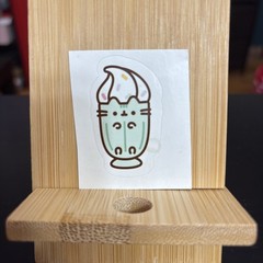 Green Pusheen Cat Ice Cream Sundae Sticker 2 Inches H x 1 Inch W