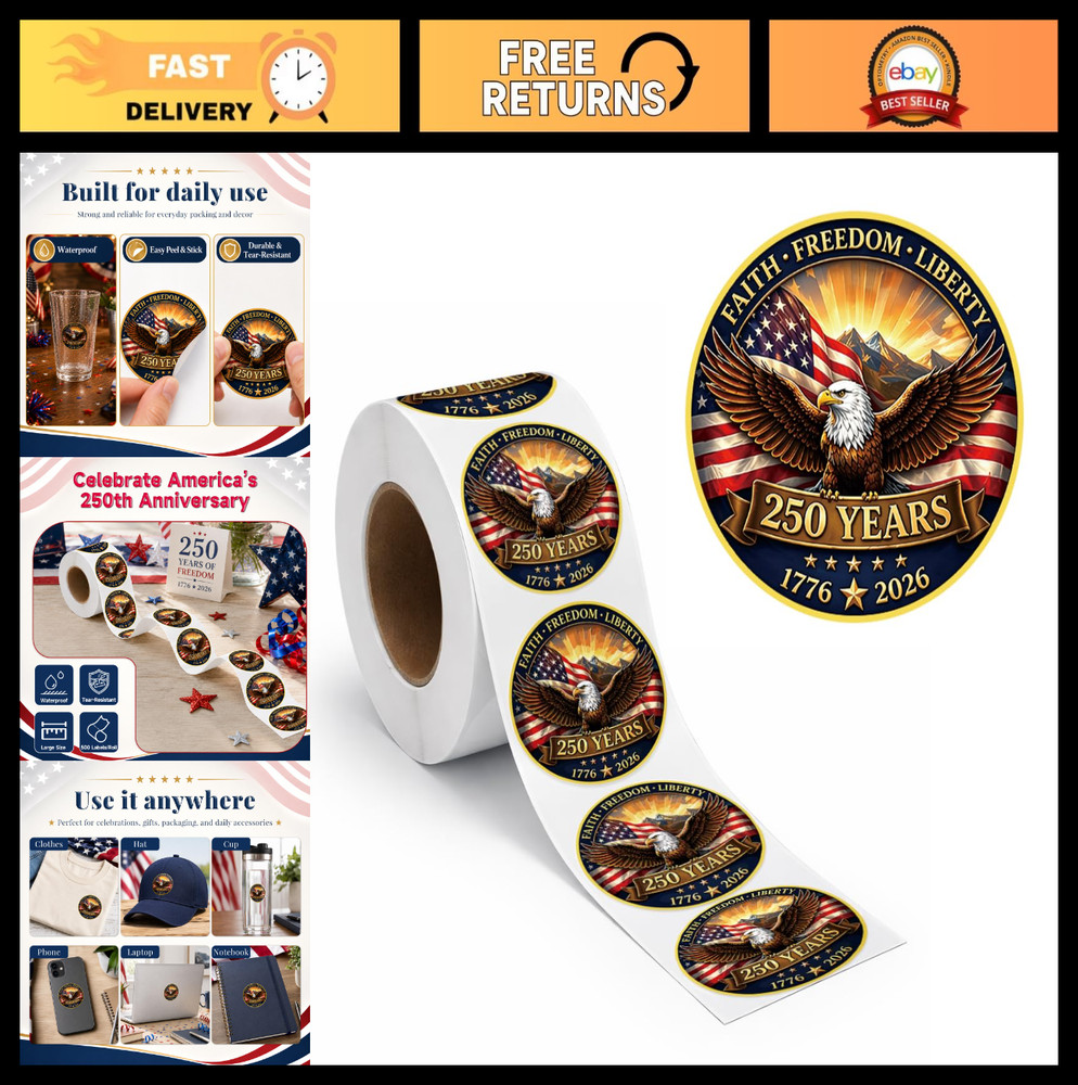 500 Pcs Round Patriotic Stickers 1.77″ Waterproof USA Decals for 4th of July Par