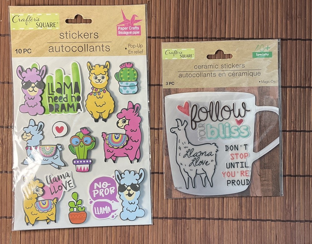Crafter’s Square Pop-Up Llama Stickers and Ceramic Stickers