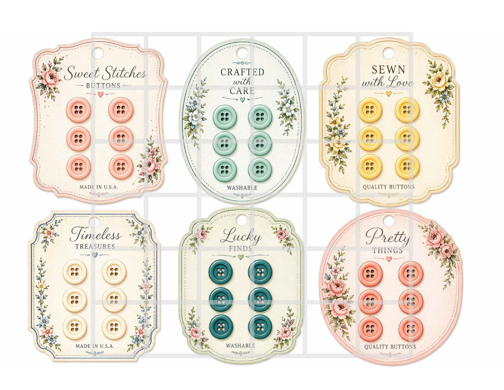 1 Pg Sewing Vtg Buttons For Card Toppers Junk Journal Supply Scrapbook Ephemera