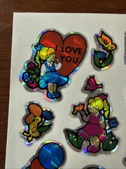 Vintage BJ Prism Holographic Sticker Sheet Kids Hearts Puppies Unused 1980s 🦋🐶