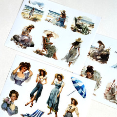 Romantic Beach Stickers 3 Sheets Scrapbook Junk Journal *SEE DESCRIPTION*