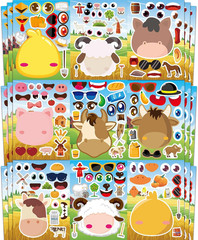 36 Pcs Cupcake Make-A-Face Sticker Sheets | Mix & Match Ice Cream Dessert Party