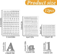 12 Sheets Small Letter Stickers, 3 Sizes Mini Alphabet Number Stickers 3D Self-A