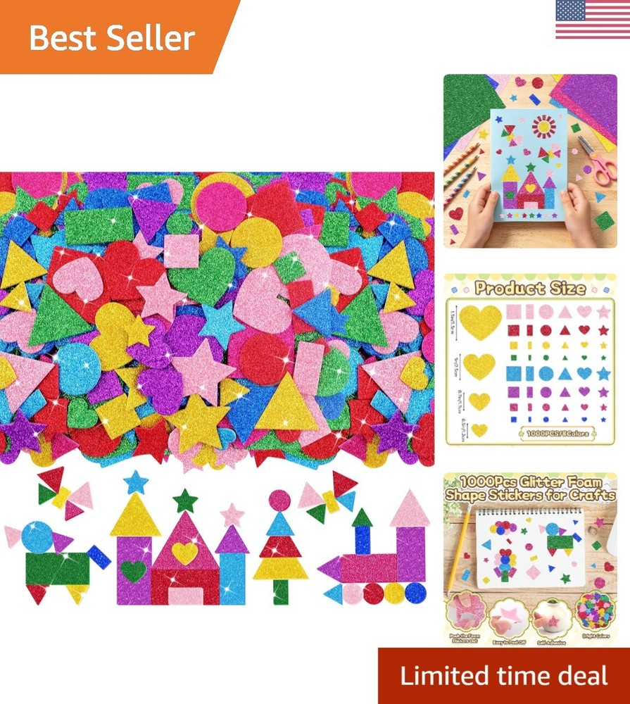 1000 Pcs Glitter Foam Stickers – Colorful Self-Adhesive Geometric Art Supplies