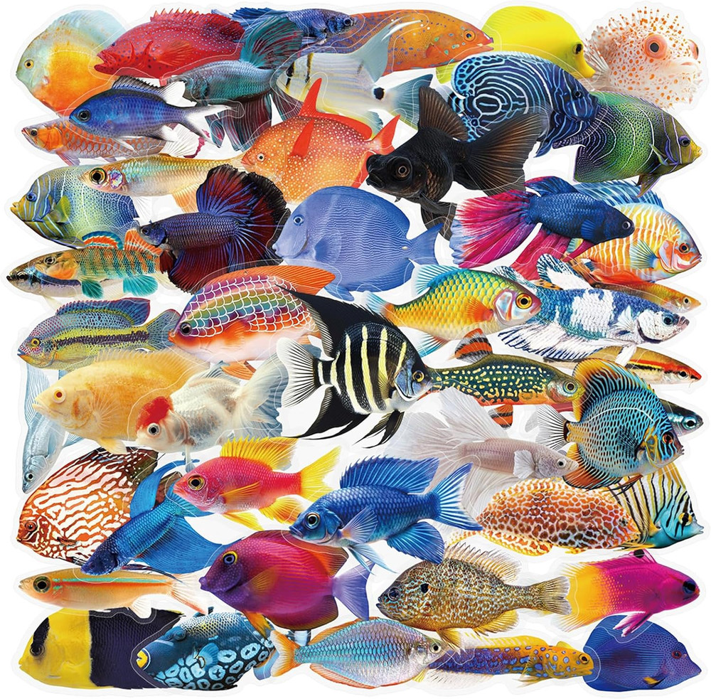50PCS Clear Tropical Marine Life Ocean Stickers PET Fish Aesthetic Sticker for J