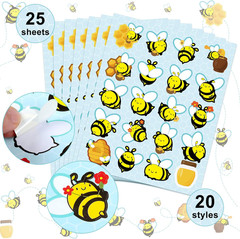 500 Pcs Waterproof Bee Stickers 25 Sheets 20 Styles Cartoon Self-Adhesive Honey