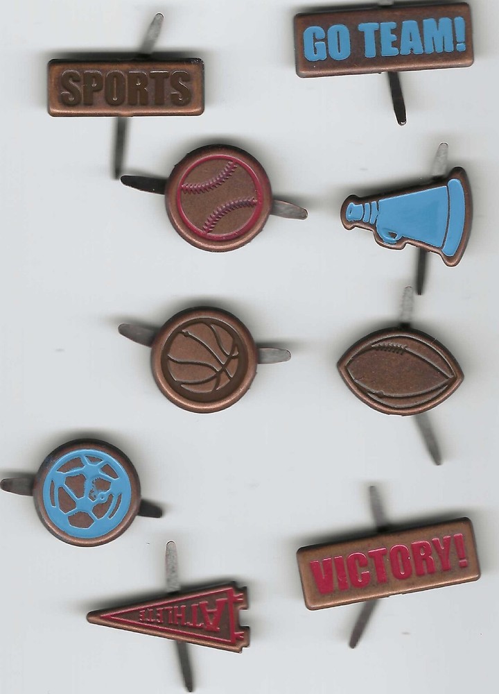 SPORT SCRAPBOOKING DECORATIVE BRADS AROUND THE BLOCK 9 PCS BRONZE FINISH