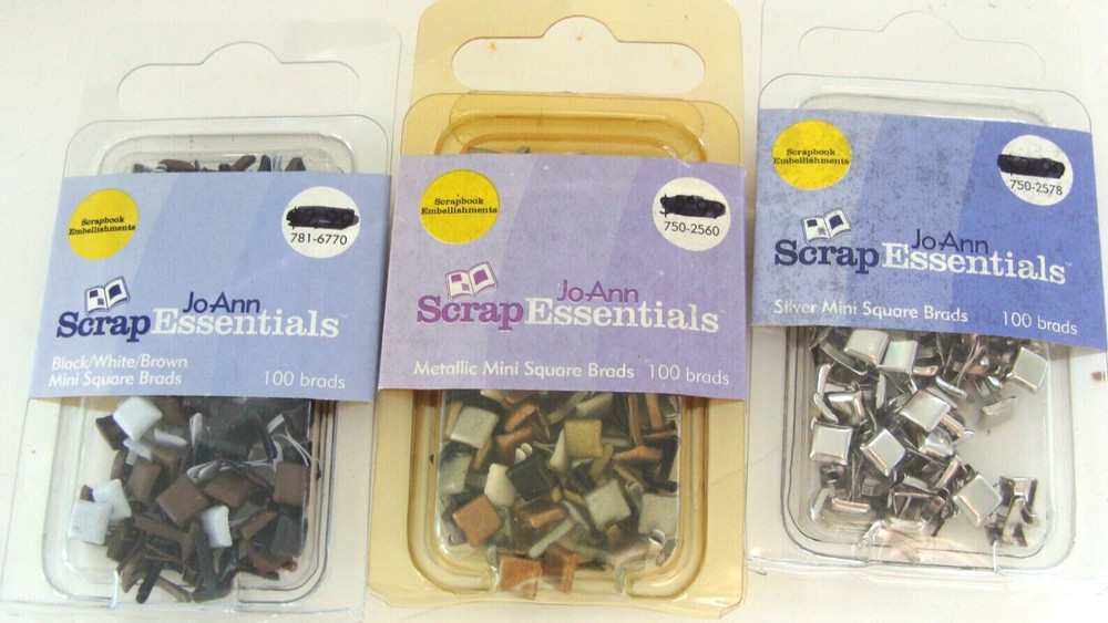 NEW 2005 SEALED Lot of 3 Joann’s Mini Square Brads Brown/Silver/Metallic 100/pkg