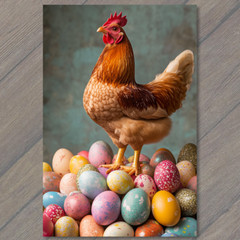 STICKER Rooster Chicken Standing Easter Eggs Colorful Festive Spring Farmyard