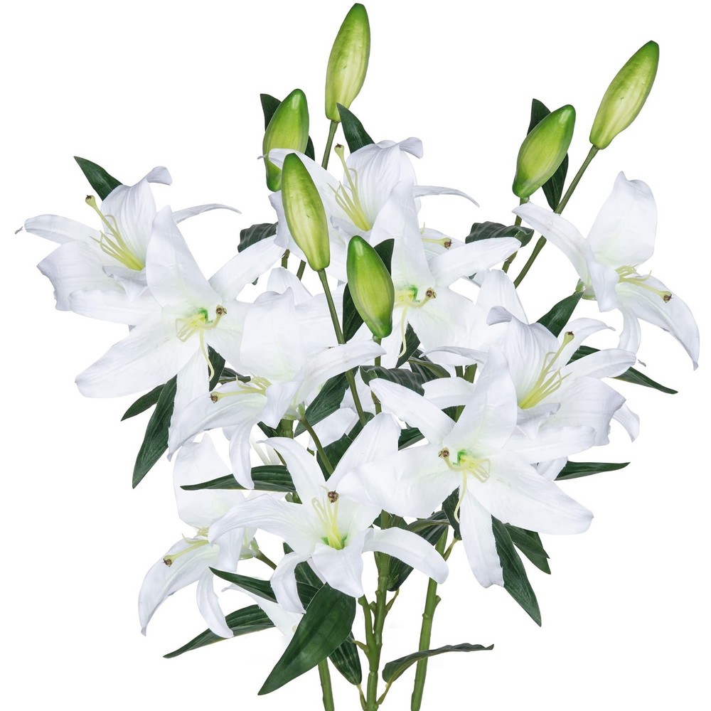 Lily Artificial Flowers Bulk 30” Long Stems 12 Silk Flower Heads Bouquet W