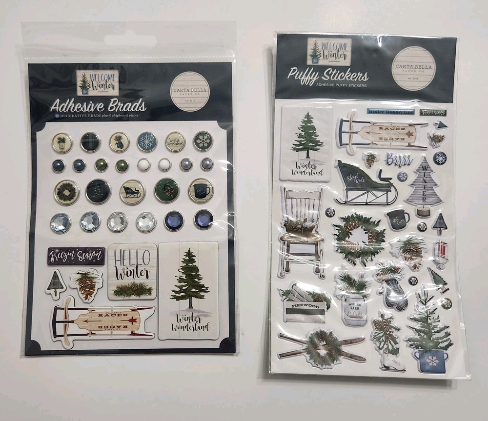Carta Bella WELCOME WINTER Adhesive Puffy Scrapbook Stickers & Brads, Chipboard