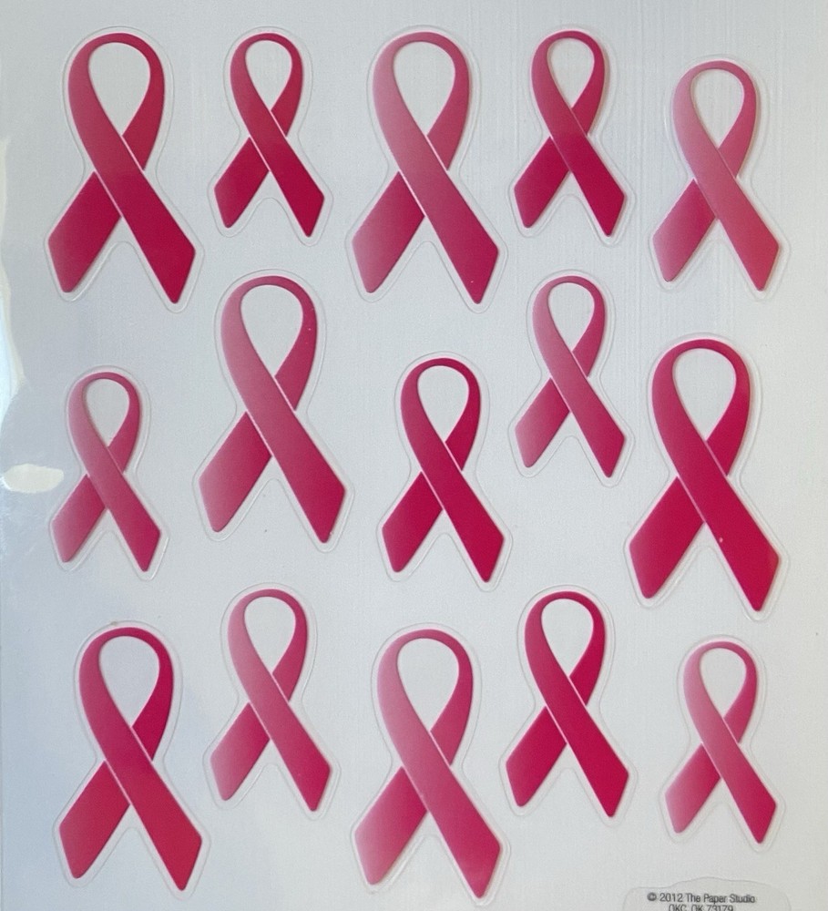 15 Pink Breast Cancer Awareness Ribbons Scrapbook Craft Stickers