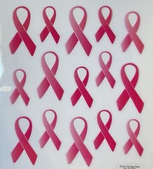 15 Pink Breast Cancer Awareness Ribbons Scrapbook Craft Stickers