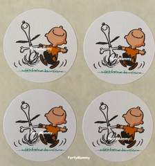 SNOOPY & CHARLIE BROWN STICKERS, ENVELOPE SEALS, LABELS, 1.5″, (30) ROUND, TAGS