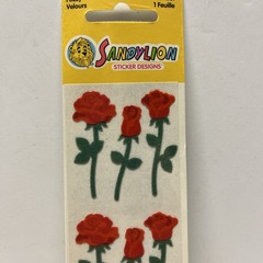 Vintage Sandylion Flocked Fuzzy Red Rose Flower Stickers, Sealed Pack PFM408