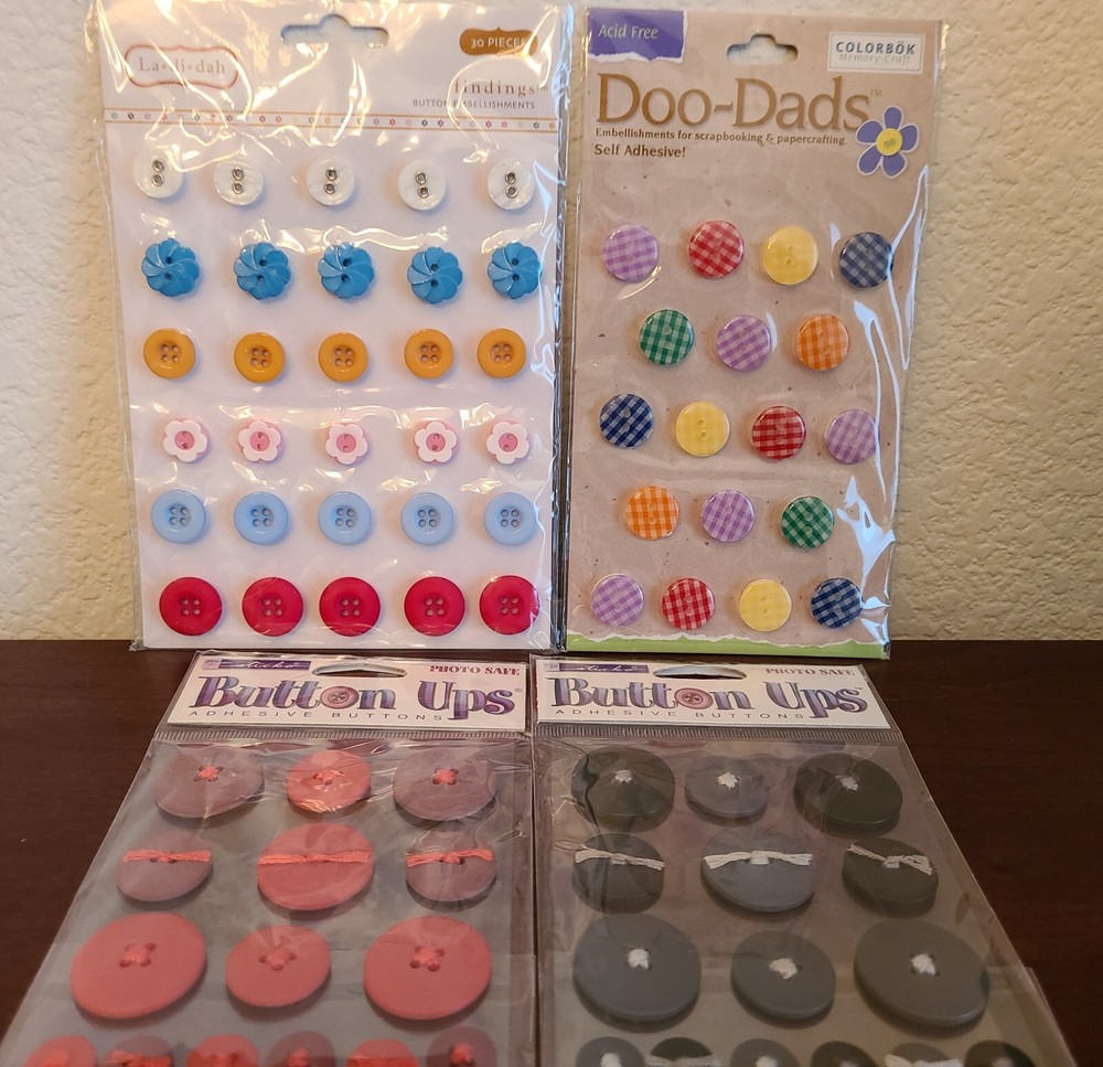 4 Pks Adhesive Buttons Various Shapes & Colors Paper Crafting Embellishments #54