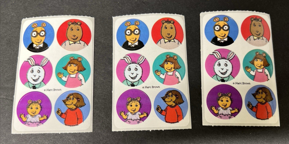 Vintage Arthur Cartoon 3 Sticker Sheets 1997 PBS Marc Brown DW Buster Brain MORE