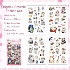 Cute Ragdoll Kitten Stickers 4 Sheets Multicolor Transparent PET Craft Diary Kid