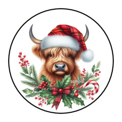 HIGHLAND COW CHRISTMAS ENVELOPE SEALS STICKERS LABELS TAGS 1.5″ ROUND (30)