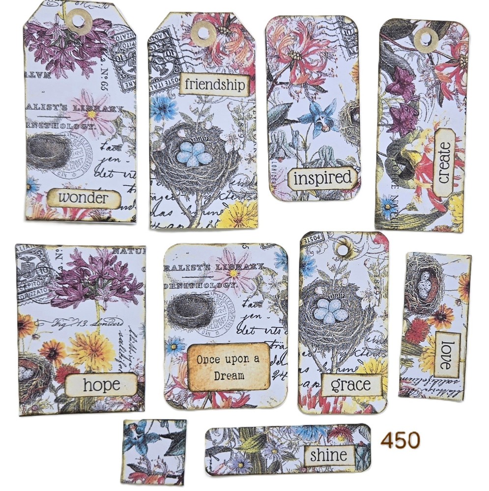 Birds Nest and Flowers Ephemera – Tags Cards – 450