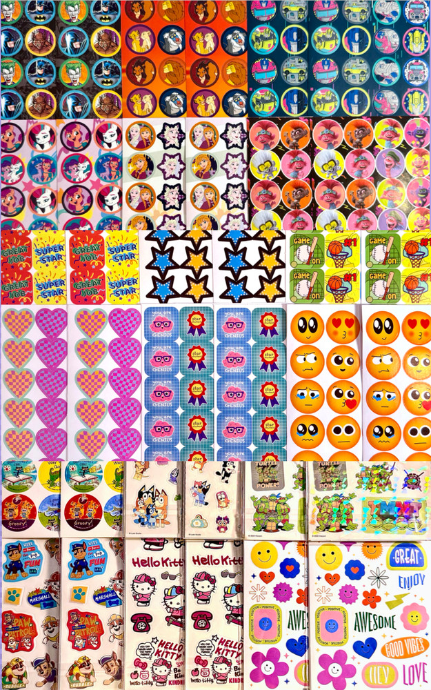 10 WHOLESALE bulk sticker pack, HUGE variety of themes characters animals & more