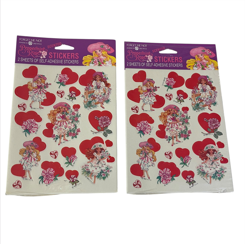 VTG Peppermint Rose Valentine Stickers Scented Hearts Carlton Cards ‘93 Lot Of 2