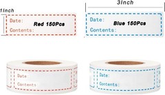 300pcs Removable Freezer Labels, Yoget 1 x 3 Inch Food 1×3», Red & Blue