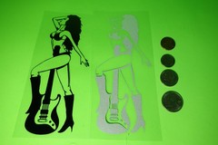 80s Rocker Chick Guitar Vinyl Sticker – Retro Pin-Up Rock Decal