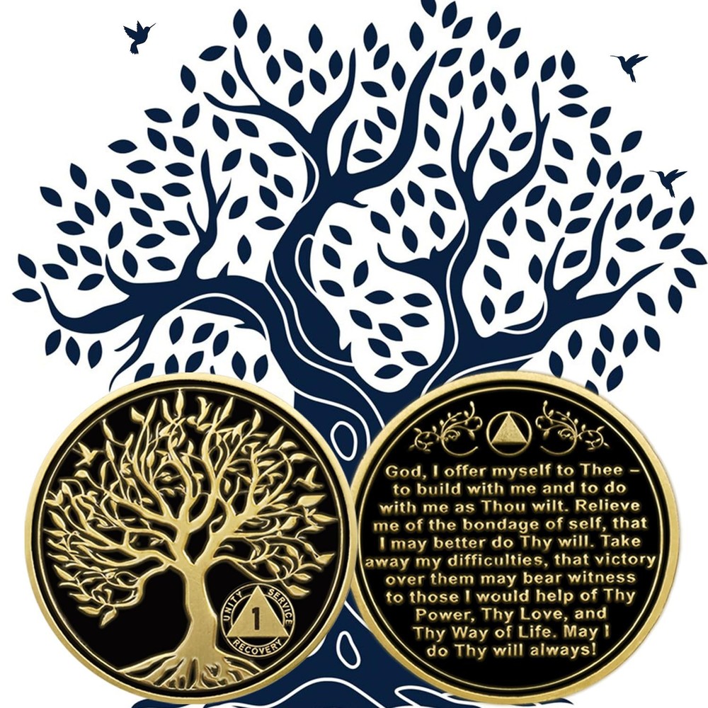 1 Year Sobriety Coin, Tree of Life AA Coins, AA Chips and Medallions, Recover…