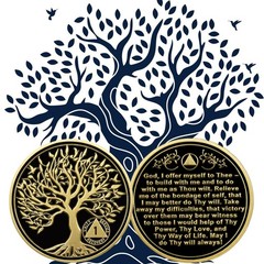 1 Year Sobriety Coin, Tree of Life AA Coins, AA Chips and Medallions, Recover…