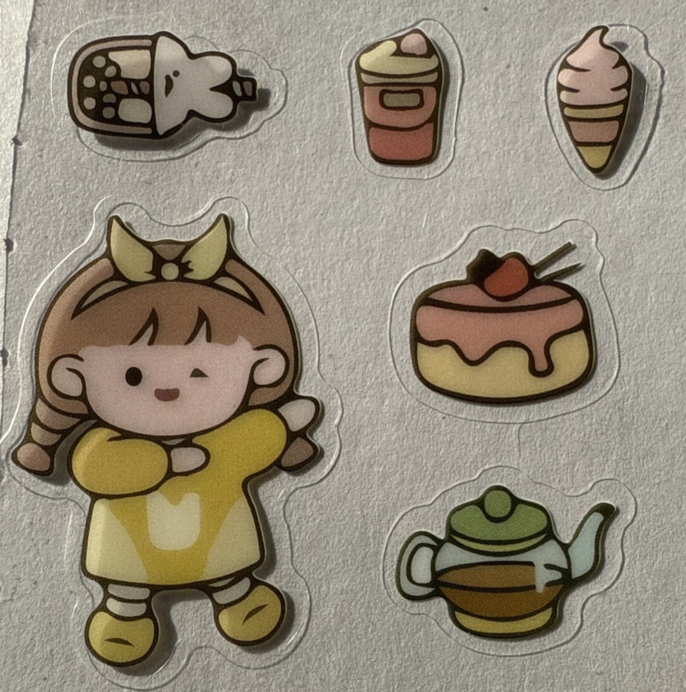 LITTLE GIRL WINKING Mylar Stickers(6pc)Kid•Teapot•Cake•Ice Cream•Card Making•