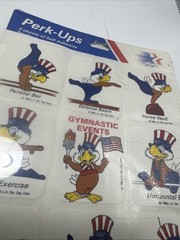 Olympic PERK-UPS Stickers GYMNASTIC EVENTS NIP 1984 Vtg 3 Sheets USA EAGLE LA !