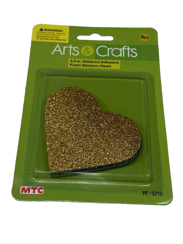 arts & crafts FOAM STICKER SHAPES 6 count glitter HEARTS