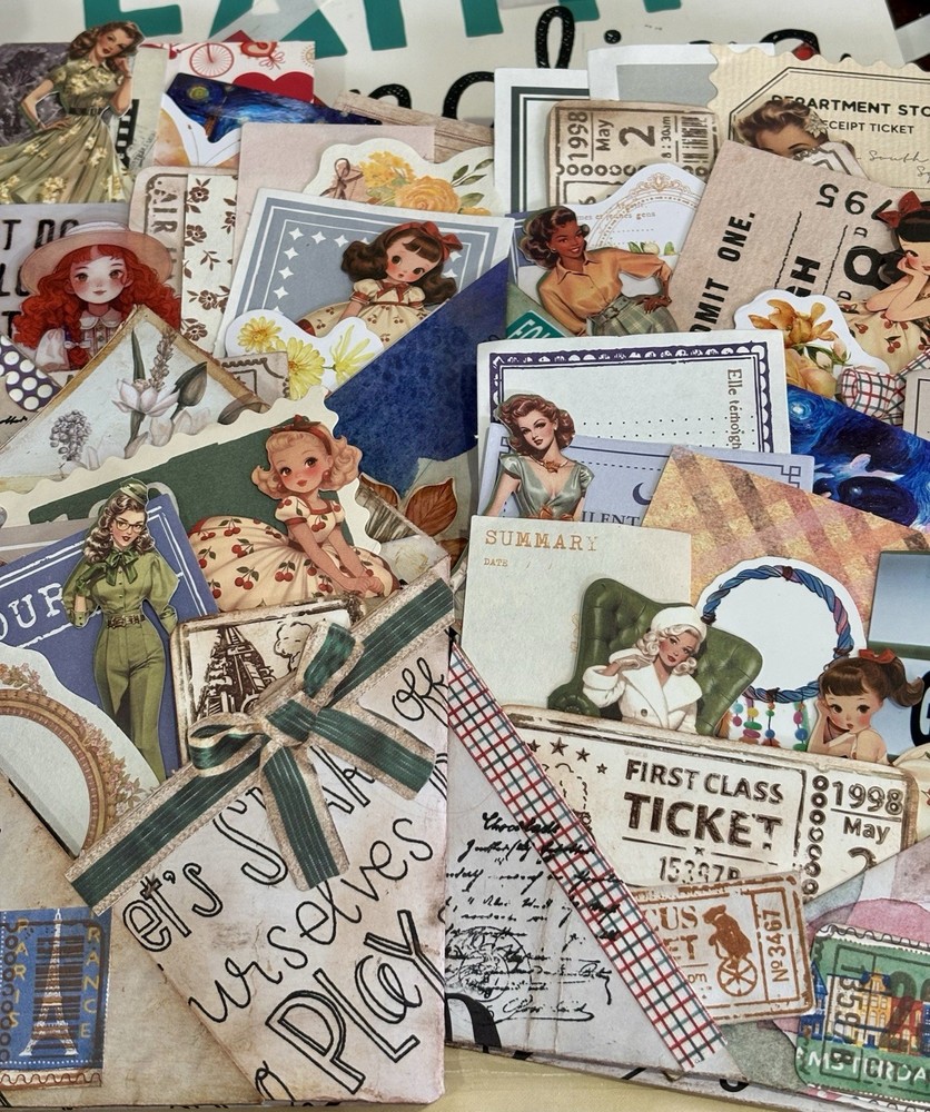 Handmade scrapbooking mixed lot vintage travel flower ticket paper ephemera