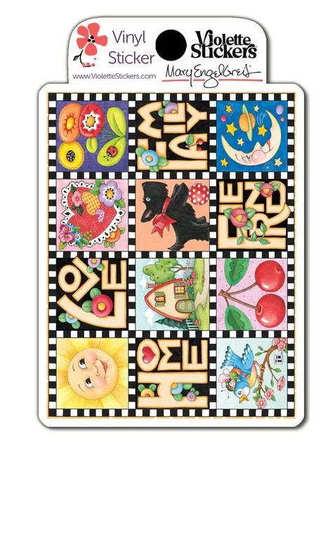 Mary Engelbreit Vinyl Sticker Mary’s Classic Squares Love Home Approx Size 2 X 4