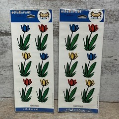 Lot of 2 Hallmark Stickeroni Colorful Tulip Flowers 1 Sheet, 12 Counts Total New