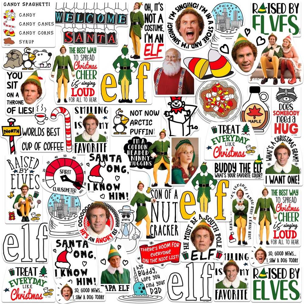 ELF CHRISTMAS DOODLE VARIETY DIE CUT VINYL 50 CT STICKER PACK