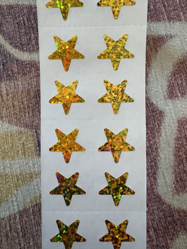 Vintage Hambly Studios prism/glitter Gold Star stickers partial Roll 103 mods