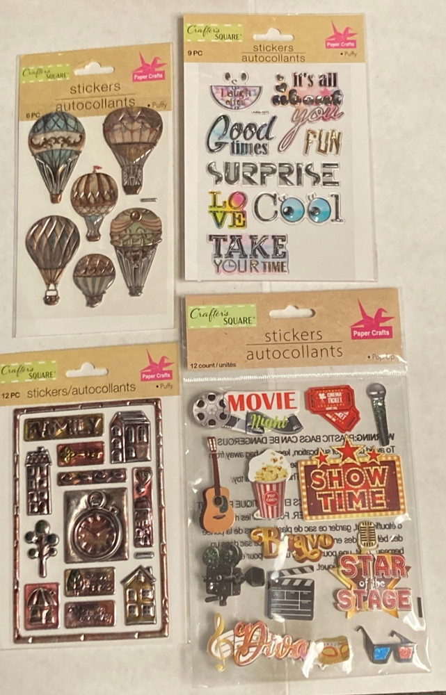 4 Pkgs. Crafter’s Square Pop Up & Puffy Stickers 39 Total Stickers New