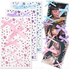 3 Sheets Love Heart Bow Face Gems Pink Blue Purple Glitter Gem Stickers Face Jew