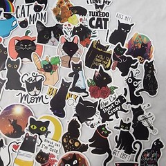 Cartoon Cat Stickers Black Kitty Die Cut Vinyl Decals Scrapbook Journal 100 Pc