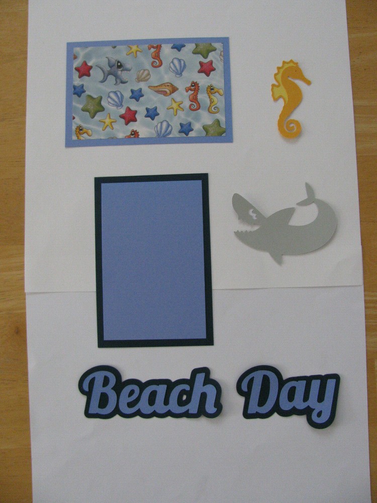 BEACH DAY Scrapbook Pre-Made Set 2 Photo Mats, Title, Shark, & Seahorse